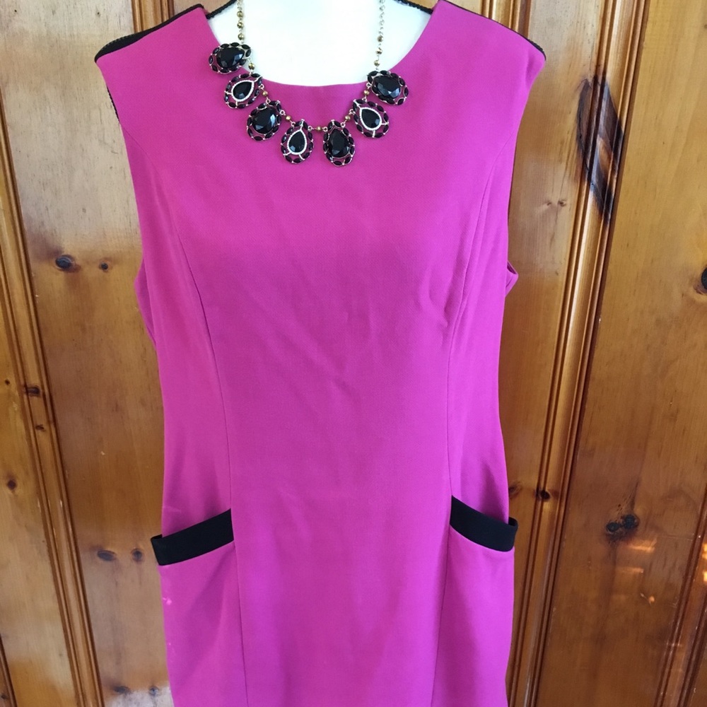 Sleeveless Pink Sheath Dress with Black Trim